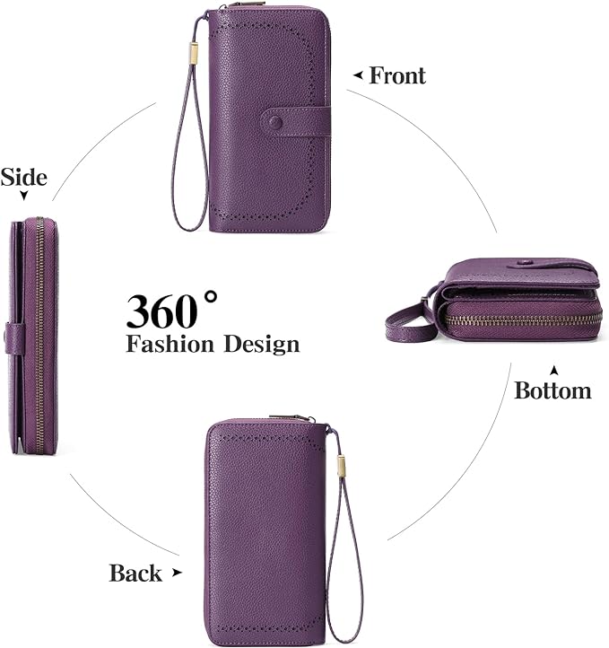 GAEKEAO Leather Credit Card Holder Wallet for Women RFID Blocking Large Capacity Bifold Zipper Card Case Organizer with Wristlet 45 Slots