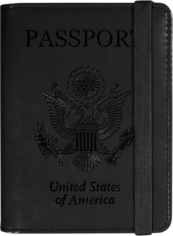 ACdream Unisex Faux Leather Passport and Vaccine Card Holder, RFID Blocking, Black, 20 in