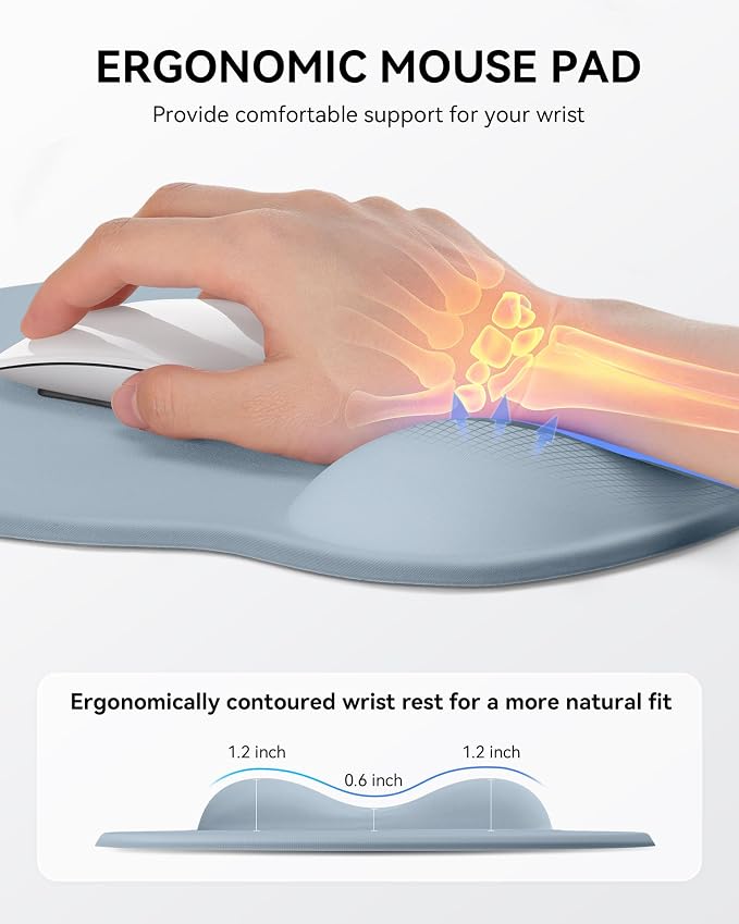 Mouse Pad with Wrist Rest for Desktop Large Ergonomic Mouse Mat(Light Blue) | 10.6''L x 9''W Size, Gel Wrist Support, Non-slip Base, Washable Surface, Laptop Mousepad