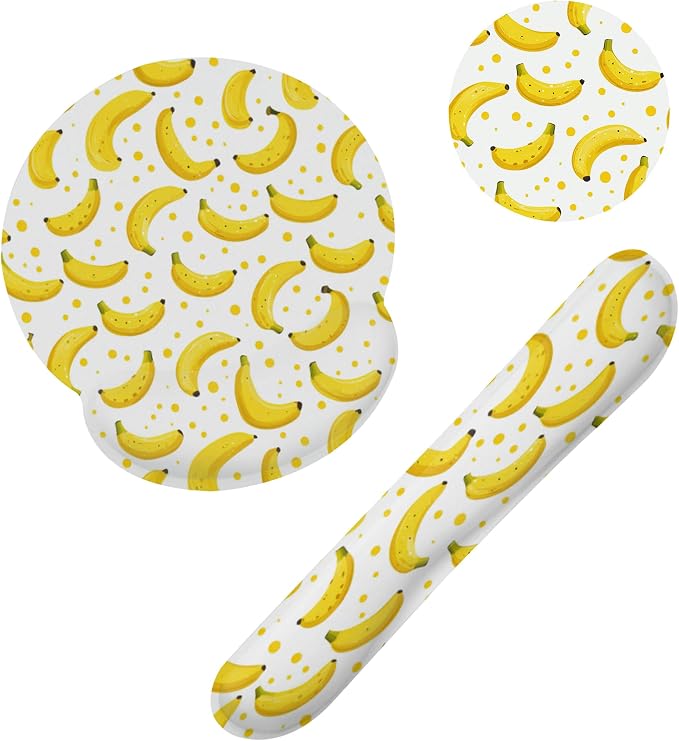 Cute Banana Mouse Pad with Wrist Rest Set, 3-in-1 Wrist Support Mousepad Set, Gaming Mat Pad with Anti-Skid Base,Ergonomic Memory Foam Mouse Pad Set for Women, Office, Typing, Gaming