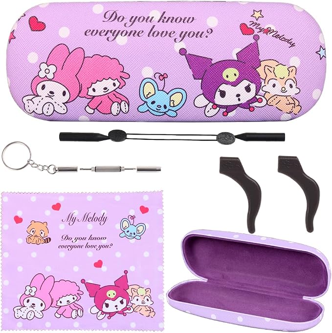 ADBGV Cute Stylish Hard Shell Eyeglasses Cases Protective Case Storage Box With Glasses Cloth Eyeglass Strap for Girl Teen