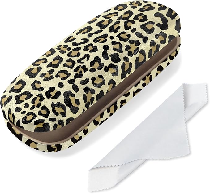 Glasses Case Hard Shell, Leather Protective Case for Sunglasses with Cleaning Cloth, Cute Eyeglass Cases for Women