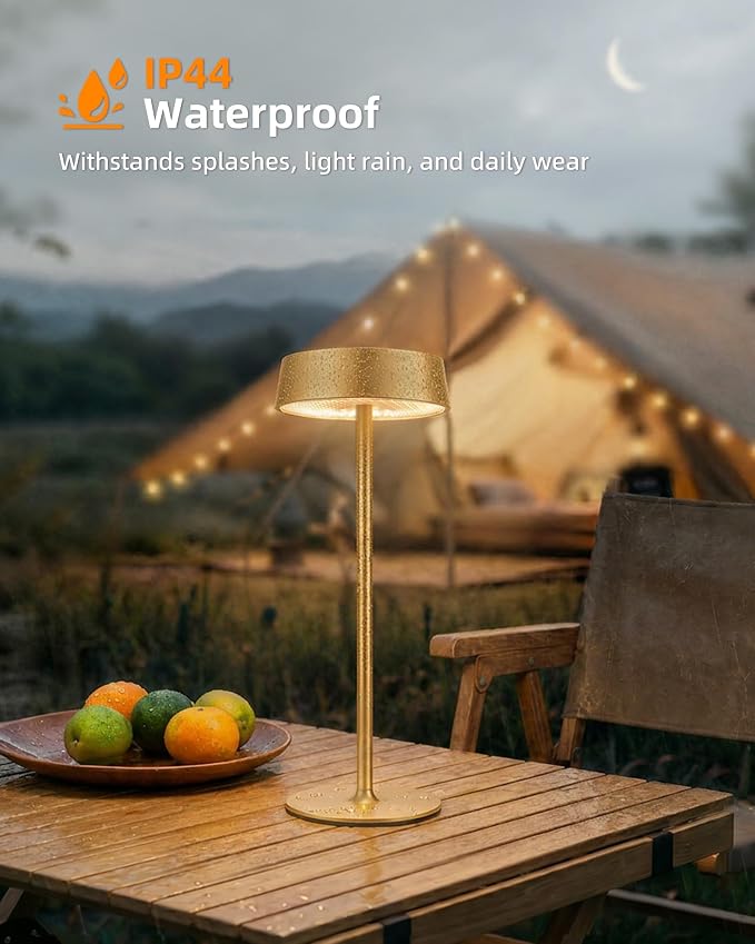 EZVALO Cordless Lamp, Rechargeable Table Lamp, Battery Operated | Portable Outdoor Waterproof, 3 Color Temps RGB, Dimmable Touch Control, LED Memory Function, Restaurant Dining Patio Gold2Pcs