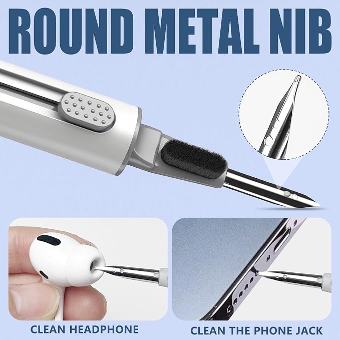 Inesore Multi Cleaning Kit for AirPods & All Bluetooth Earbuds (White) | 3-in-1 Design with Brush,Sponge & Metal Tip, Airpod Cleaning, Phone Cleaner, Earbud Cleaning, Electronic Device Cleaning Tool