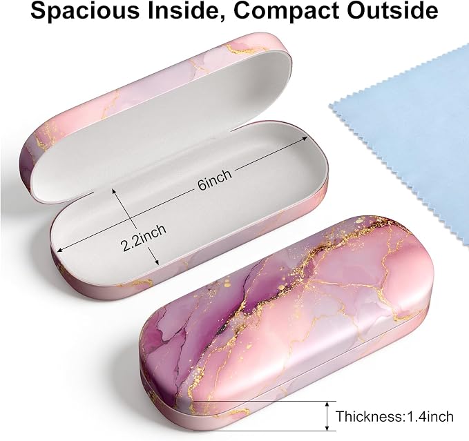 Hard Shell Leather Sunglasses Case,Classic Fashionable Cute Large Glasses Case for Women Men,Sunglass Eyeglasses