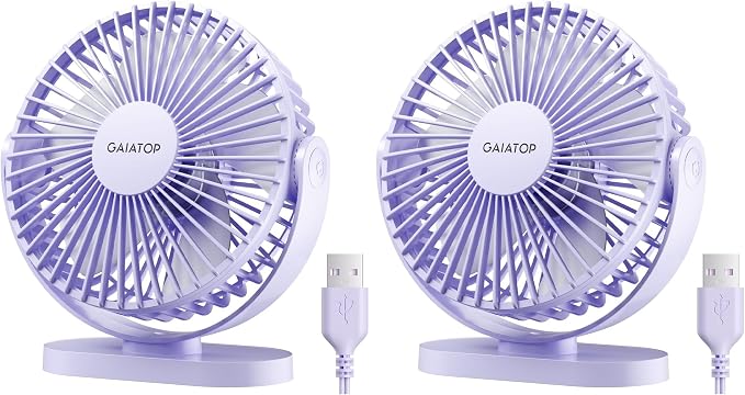 Gaiatop USB Desk Fan, 5.5 Inch Small Quiet Powerful 3 Speeds 90° Rotate, Personal Mini Portable Desktop Table Fans, Cooling for Home Office Car Travel Indoor Outdoor Pink (Pack of 2)