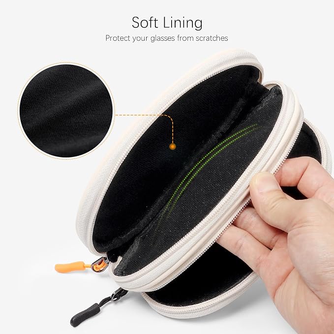 Double Eyeglasses Case Soft Portable Zipper Sunglasses Pouch with Keychain Clip for Men Women