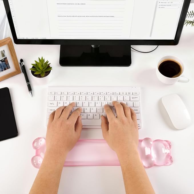 Clear Gel Keyboard Wrist Rest, Bear-Shape Wrist Rest, Ergonomic Wrist Rest for Computer Keyboard 60%/75% (Pink)