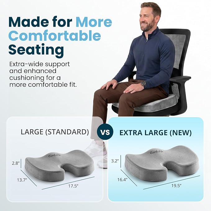 ComfiLife Extra Large Gel & Memory Foam Seat Cushion - Doctor Recommended Office Chair Cushion, Car Seat Cushion - Back & Sciatica Pain Relief - Wide Seat Cushion for Big & Tall (Gray)