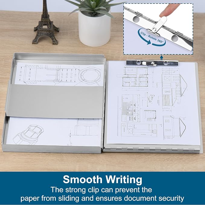 ZCZN Aluminum Clipboard with Storage and Clip Recycled, Clipboard Folder, Sturdy Letter Size Recycle Metal Form Holder for Business Office Medical Professionals, Letter Size (Silver)