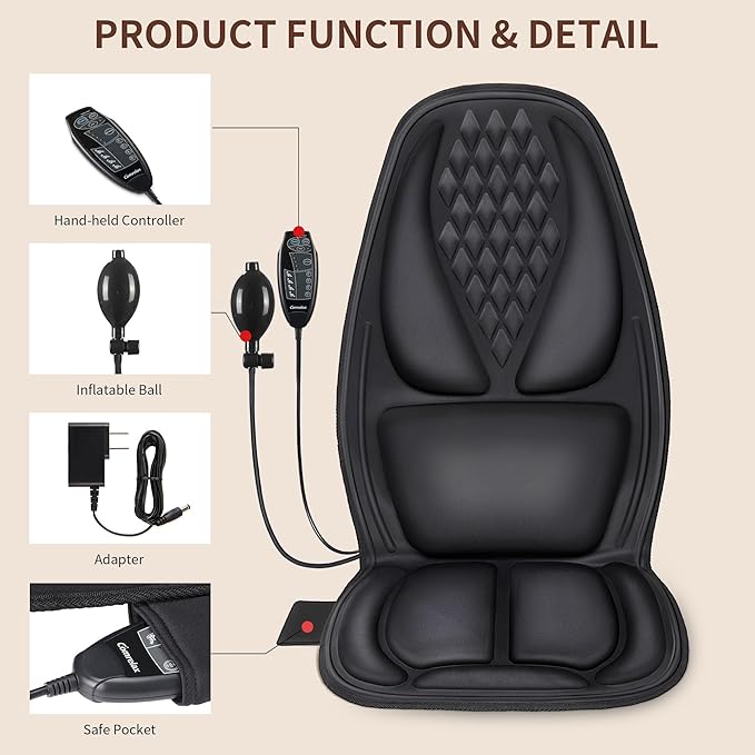 Back Massager with Heat, Massage Seat Cushion with 3D Back Support, 8 Vibrating Motors Massager Chair Pad for Full Body Pain Relief, Ideal Gift for Valentine's Day/Lover/Parents/Friends