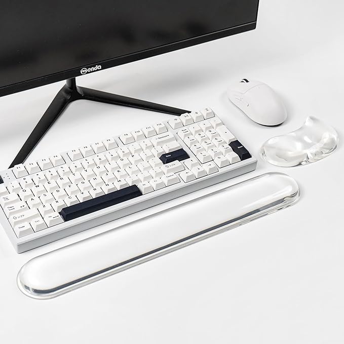 Gel Keyboard and Mouse Wrist Rest Set –White Clear Wrist Rest for Computer Keyboard 60%/68%/75%, Comfort & Support for Typing and Gaming