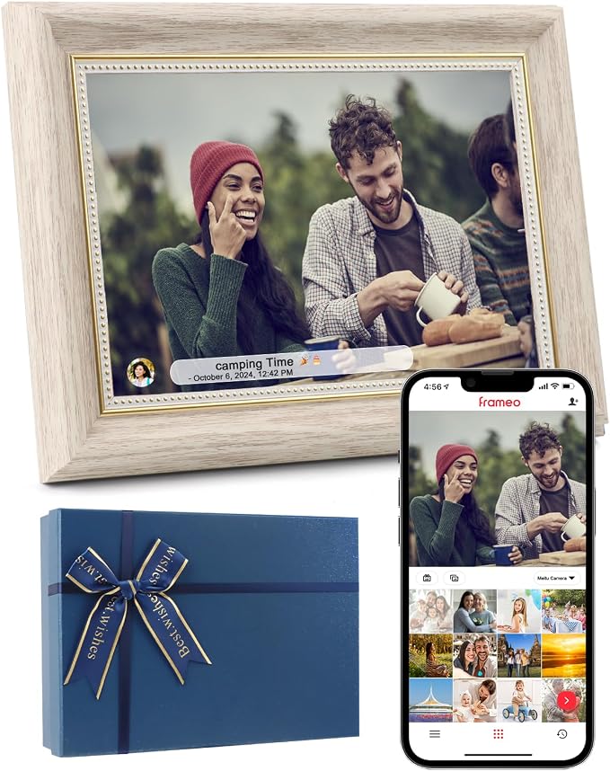Frameo Digital Frame 10.1 Inch WiFi Digital Photo Frame with 32GB Storage, 1280x800 HD IPS Touch Screen Picture Frames with Frameo APP, Long Distance Realationship Gifts, Elderly Tech-Nordic White