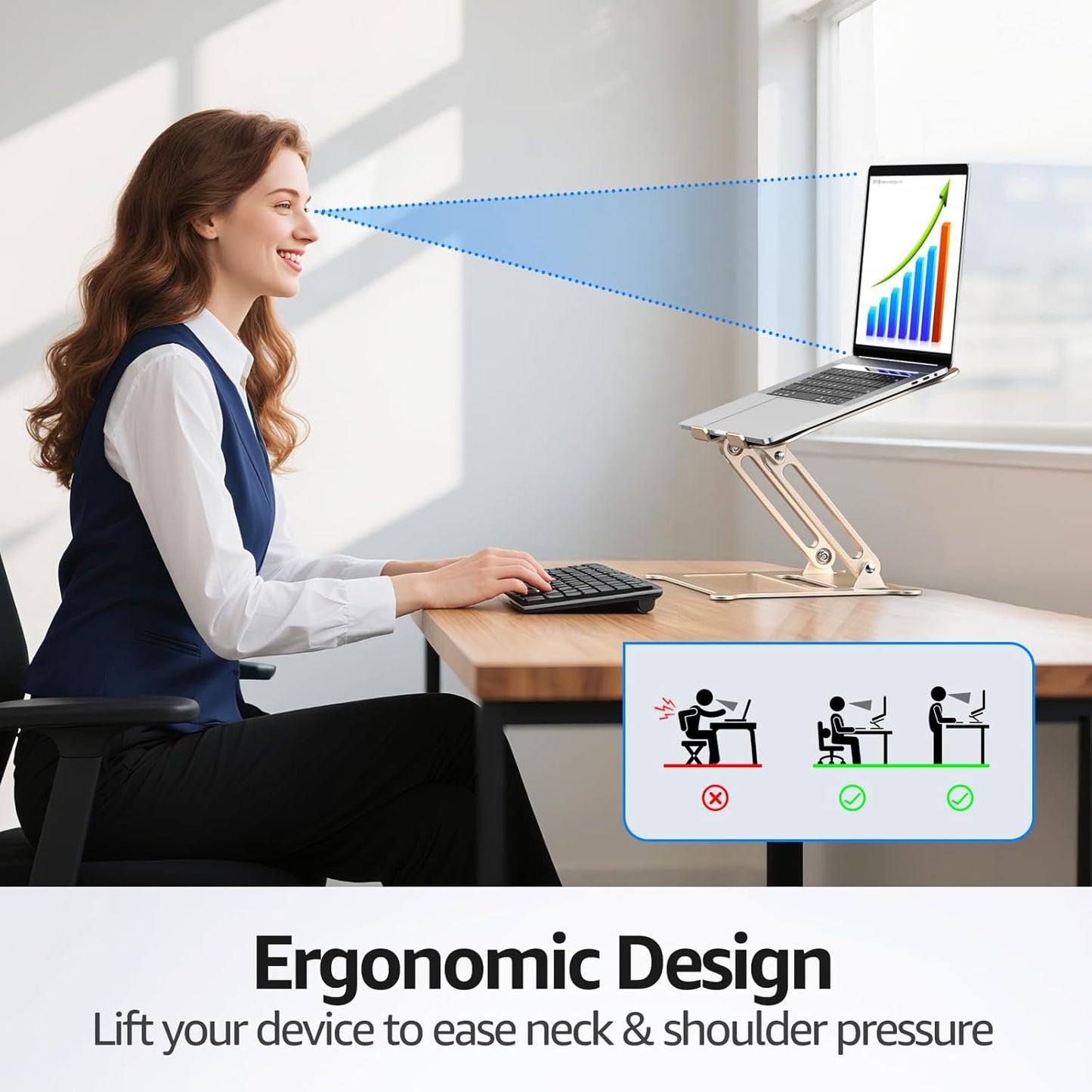 Urmust Laptop Notebook Stand Holder Adjustable Ultrabook Stand Riser Portable Compatible with MacBook Air Pro HP Dell XPS Lenovo All laptops 10-15.6"(Light Gold)