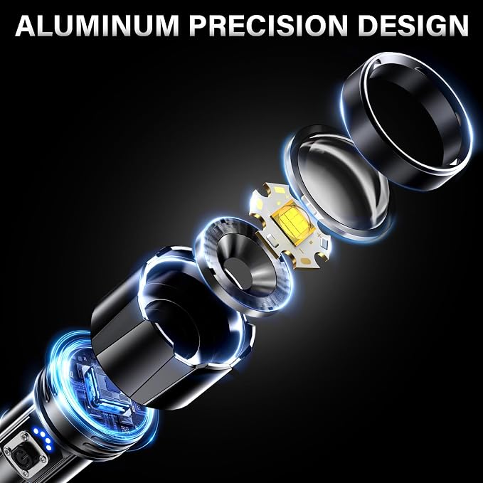 AKNEAR Rechargeable LED Flashlight High Lumens, Super Bright Flashlights with Zoomable & USB C Rechargeable & 5 Light Mode & Waterproof, Powerful Flash Light for Home, Hiking (Digital Display, 3 Pack)