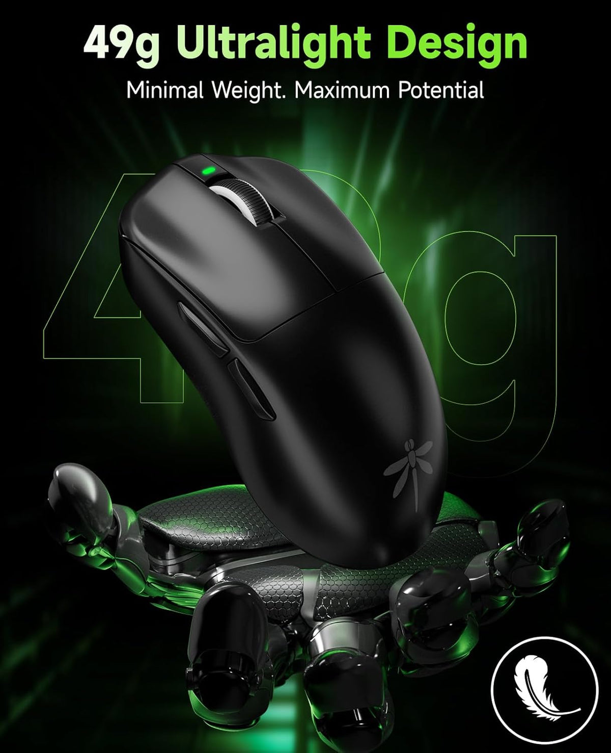 VGN F1 PRO Wireless Gaming Mouse - Ultralight 49g - Wireless & Wired Mode - 26000 Adjustable DPI - 1000Hz Polling Rate - 65 Hours Battery - Programmable Buttons - Esports Professional Grade - USB-C