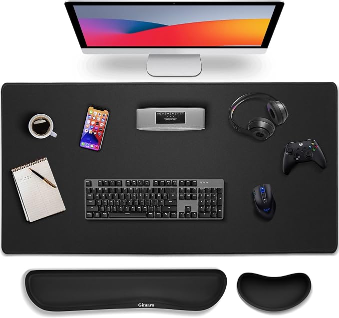 Gimars 4 in 1 Mouse Pad and Keyboard Wrist Rest Set, Large Mouse Pad with Memory Foam Wrist Support Pad for Desk with Coaster, Easy Typing Pain Relief, Gaming Office Home, 31.5x12 inch, Black