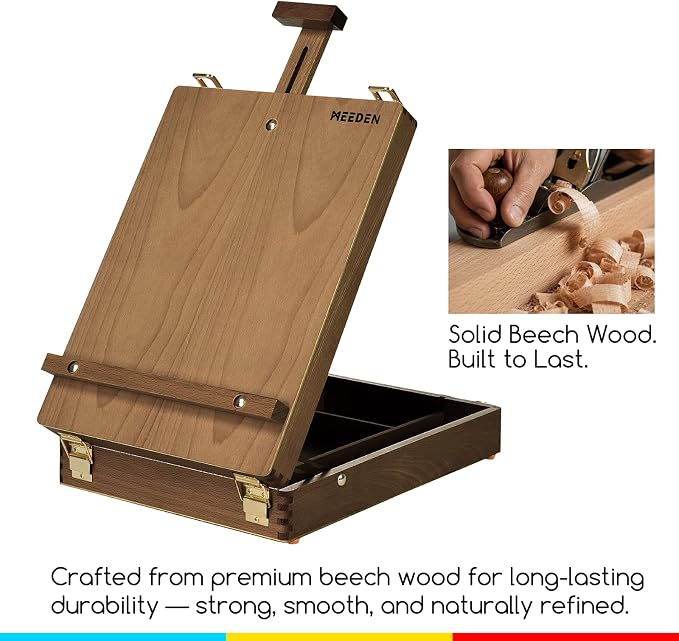 MEEDEN Tabletop Art Sketchbox Easel : Solid Beechwood Table Easels for Painting Canvas, Adjustable Desktop Easel - Art Supply Storage Box for Adults & Artist, Walnut
