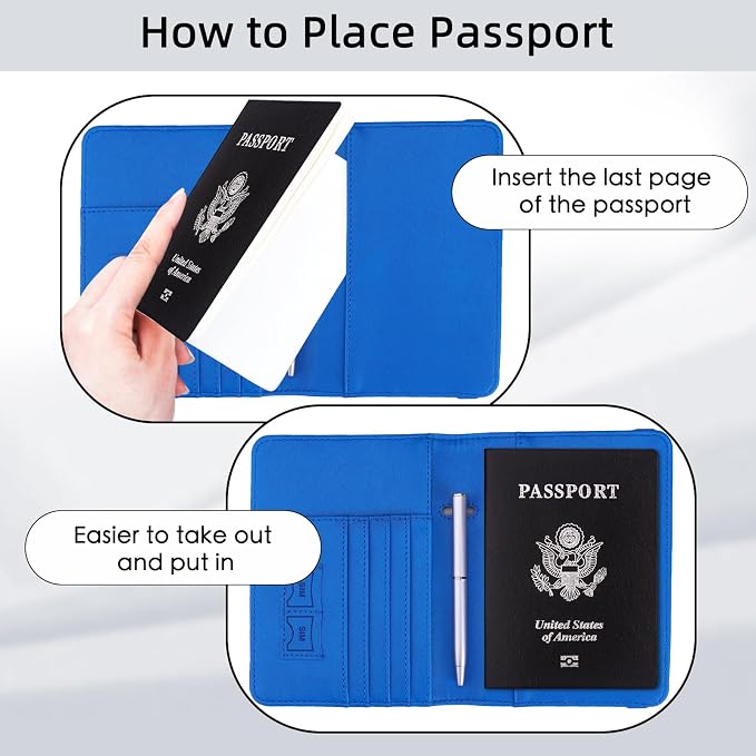 WALNEW Passport Holder for Travel, RFID Passport Cover Wallet for Women Men, PU Leather Passport Book Card Holder Case with Pen, Travelling Essentials for Flying | PU Leather Passport Cover Case with Pen Holder, Travel Must Haves Accessories, Passport ...