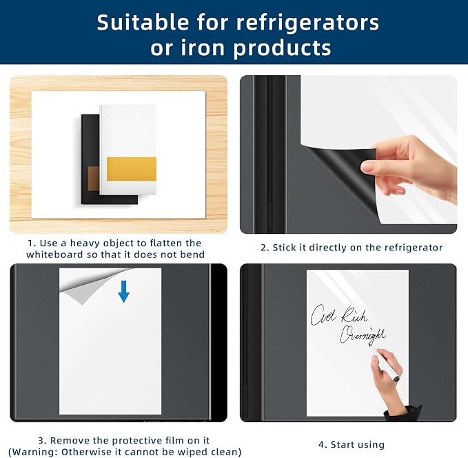 Magnetic Dry Erase Whiteboard 18"x39" for Fridge | Dry erase white board for fridge set with markers, eraser & magnets. Magnetic sheet sticks to fridge whiteboard