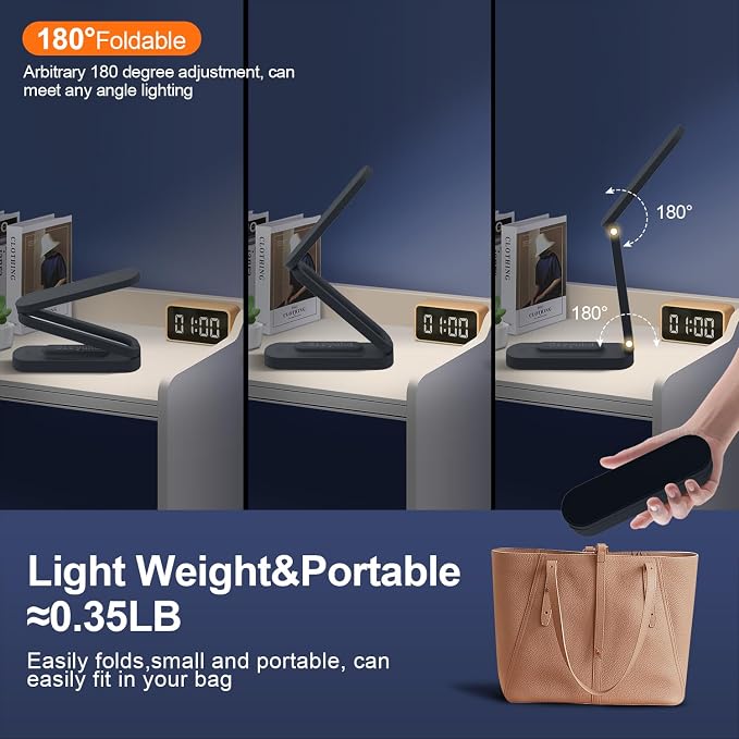 Giryuhd LED Desk Lamp for Office Home & Battery Operated Lamp Rechargeable Lamp Foldable & Portable Light, LED Desk Light Strip, 3 Brightness Dimmable Small Desk Lamp Wireless Reading Lamp(2-Black)