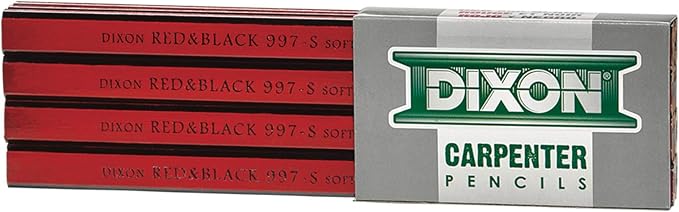 DIXON Industrial Carpenter Pencils, Soft Graphite Core, Red/Black, 7", 12-Pack (19971)