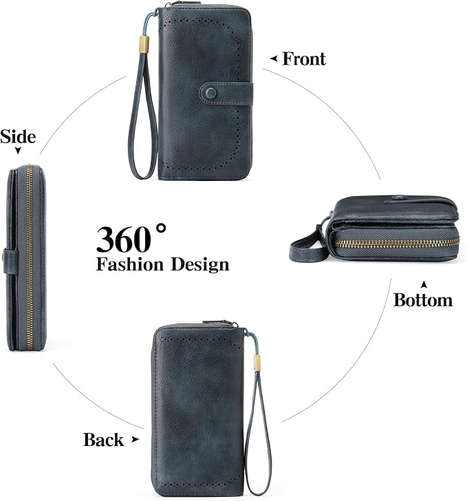 GAEKEAO Leather Credit Card Holder Wallet for Women RFID Blocking Large Capacity Bifold Zipper Card Case Organizer with Wristlet 45 Slots