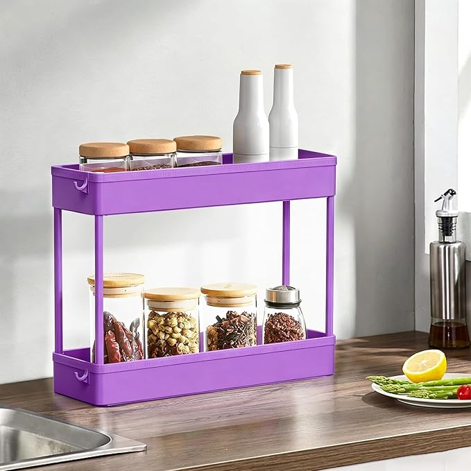 2-piece Set Slim Storage Cart 3 Tier,Bathroom Organizer Rolling Utility,Mobile Shelving Unit Slide Out for Office, Kitchen, Laundry Room & Narrow Places
