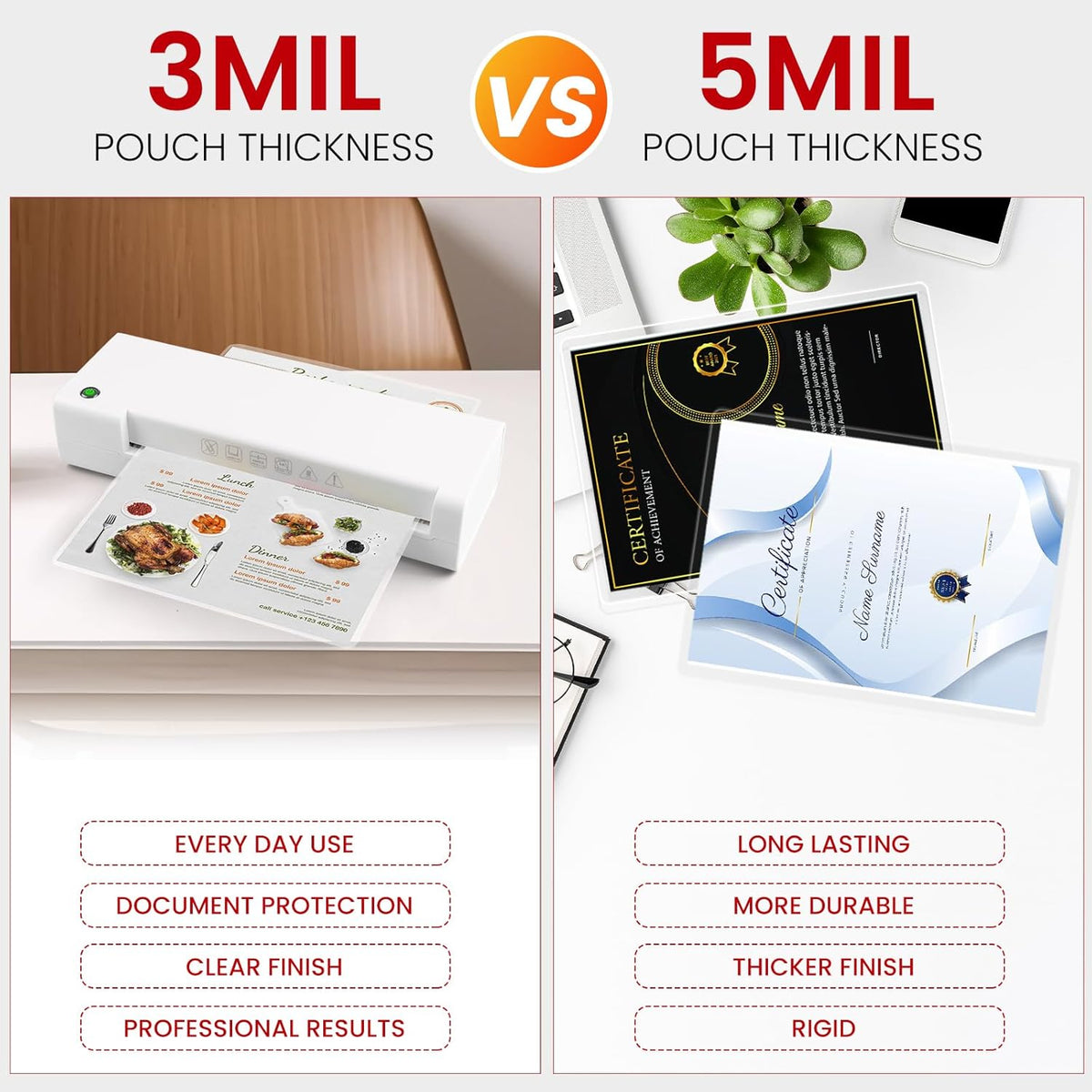 CAREGY Thermal Laminating Pouches,250 Pack Laminating Sheets, 5 Mil, 9 x 11.5 Inches Lamination Sheet Paper for Laminator, Round Corner Letter Size, Office and School Supplies