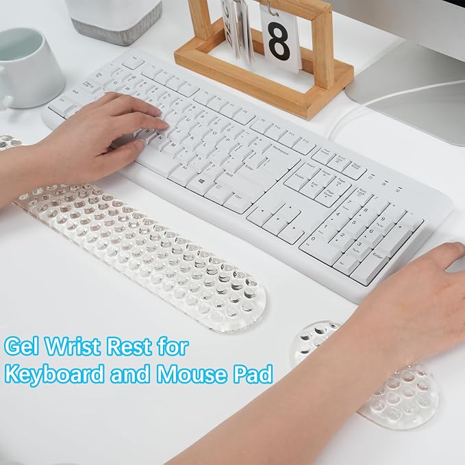 MOSISO Gel Wrist Rest Support for Mouse Pad&Keyboard Set, Transparent | Ergonomic Massage Keyboard&Mouse Pad Set, Non-Slip Base Pain Relief&Soft Cooling Gel Computer Easy Typing Pad for Home/Office