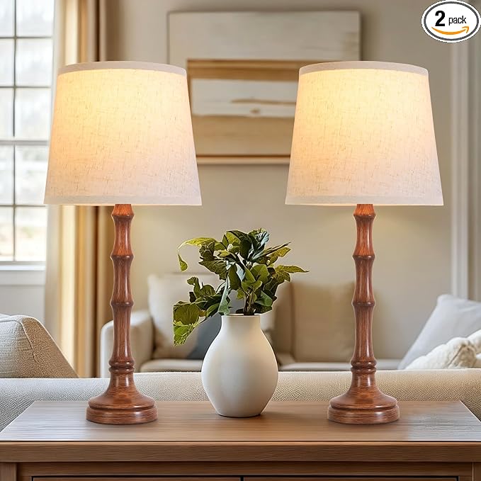 Lamps Set of 2 Modern Farmhouse Table Lamp Bedside Reading Lamps Living Room End Tables Set Lamps for Night Stands Bedroom Night Lamp,High 26.25 Inch,Brown,With Fabric Lamp Shade,Bulb Not Included
