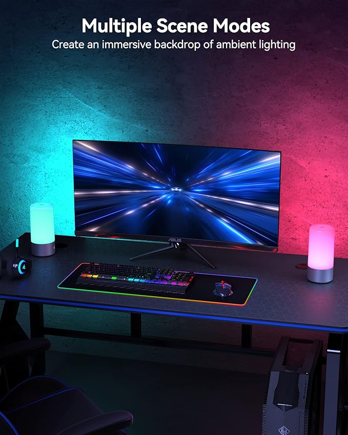 ROOTRO Table Lamp, [Advanced] Bedside Touch Control Lamp for Bedroom 3 Level Dimmable Warm White Lights with 256 RGB Color Mode Modern Deisgn Smart Nightstand Desktop LED Lamps Portable for Read
