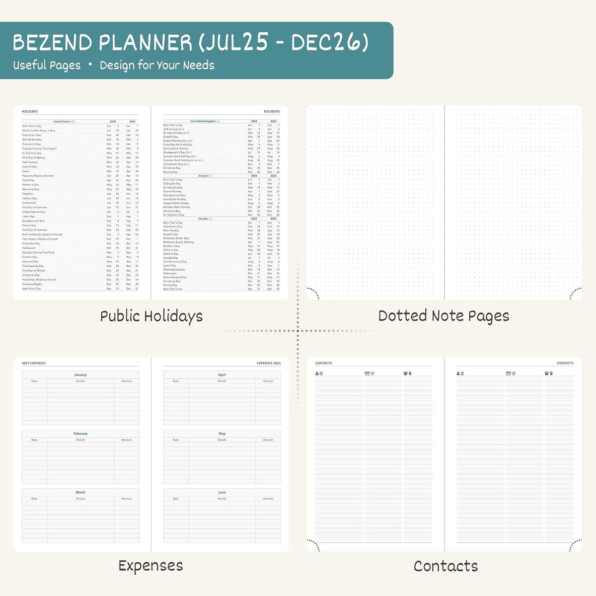 BEZEND Planner 2025-2026 Weekly and Monthly, 8.5" x 11" Academic Calendar (Jul 25-Dec 26) Vertical Daily Appointment with Hourly Timeslot & Monthly Tab, Spiral, PU Leather Softcover - Kiwi
