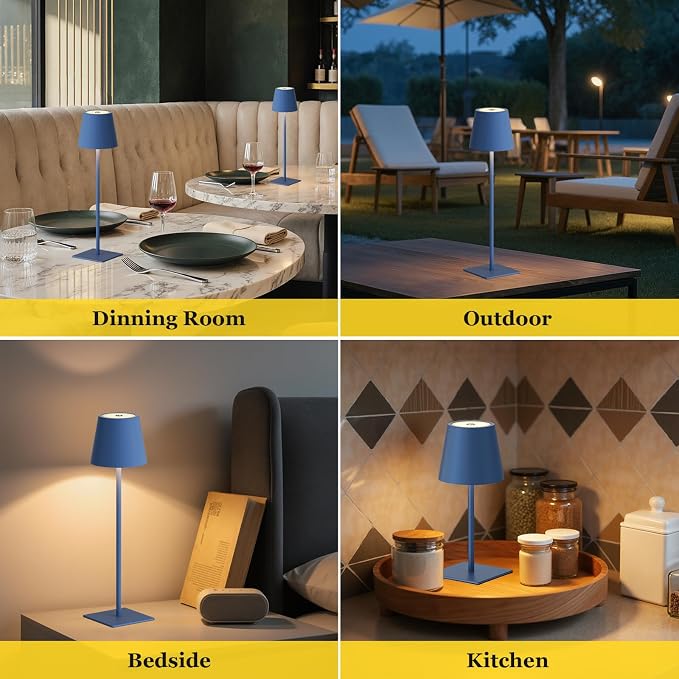 Kakanuo Cordless Rechargeable Table Lamp Navy 5000mAh Battery Operated Lamps, 3 Colors Stepless Dimming Touch Lamp for Living Room, Kitchen Counter, Dining, Outdoor Patio, 2 Pack