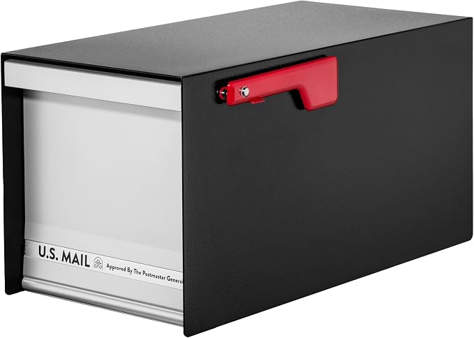 Architectural Mailboxes MailMax Post Mount Mailbox, Black, Large | Modern galvanized steel and aluminum build with rust-resistant powder-coat finish and a magnetic door closure. USPS approved.