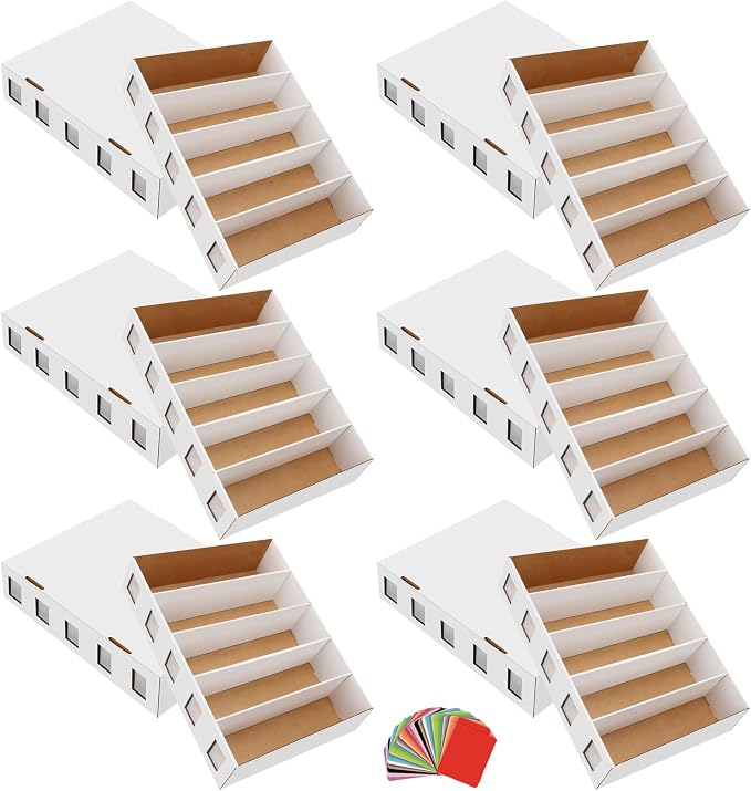 6 Pack Trading Card Storage Box, 22200+ Count Card Storage Box with 48 Card Divider White Sports Storage Card Box Organizer Bulk Card Cases Cardboard Card Box for Basketball Football Cards Collection