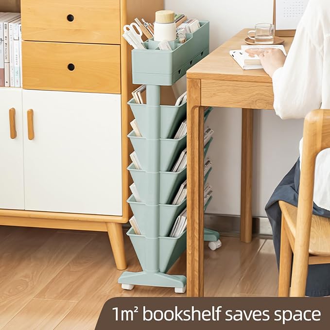 5 Tier Rolling Book Cart Multi-Functional Movable Storage Bookshelves | rolling bookshelf,Movable Storage Bookshelves with Lockable Wheels for Study Office Library Classroom,