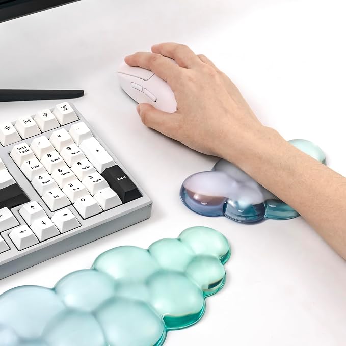 Gel Keyboard and Mouse Wrist Rest Set – Clear Cloud Wrist Rest for Computer Keyboard 60%/68%/75%, Comfort & Support for Typing and Gaming(Purple Green)
