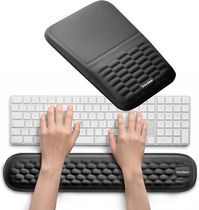2-in-1 Keyboard & Mouse Wrist Rest Set – Ergonomic Pain-Relief Support, Memory Foam Wrist Cushion with 8° Slope & Massage Nubs, Non-Slip PU Base, Relieves Wrist Pain & Carpal Tunnel from Long Typing