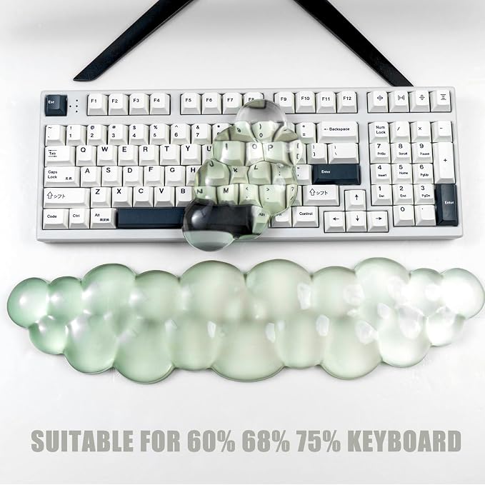 Ergonomic Gel Keyboard and Mouse Wrist Rest Set – Green Cloud Wrist Rest for Computer Keyboard 60%/68%/75%, Comfort & Support for Typing and Gaming