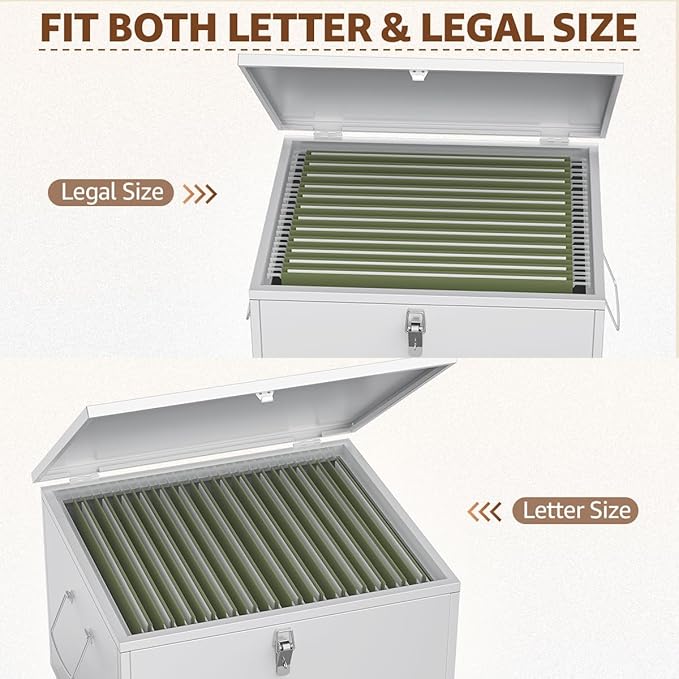 TOPCJ Legal/Letter Lockable Heavy Duty Hanging File Box,Metal File Cabinet,File Organizer Box,Storage Box,Multifunctional Secure Organizer for Office Supplies,Documents,Private Valuables Home Office