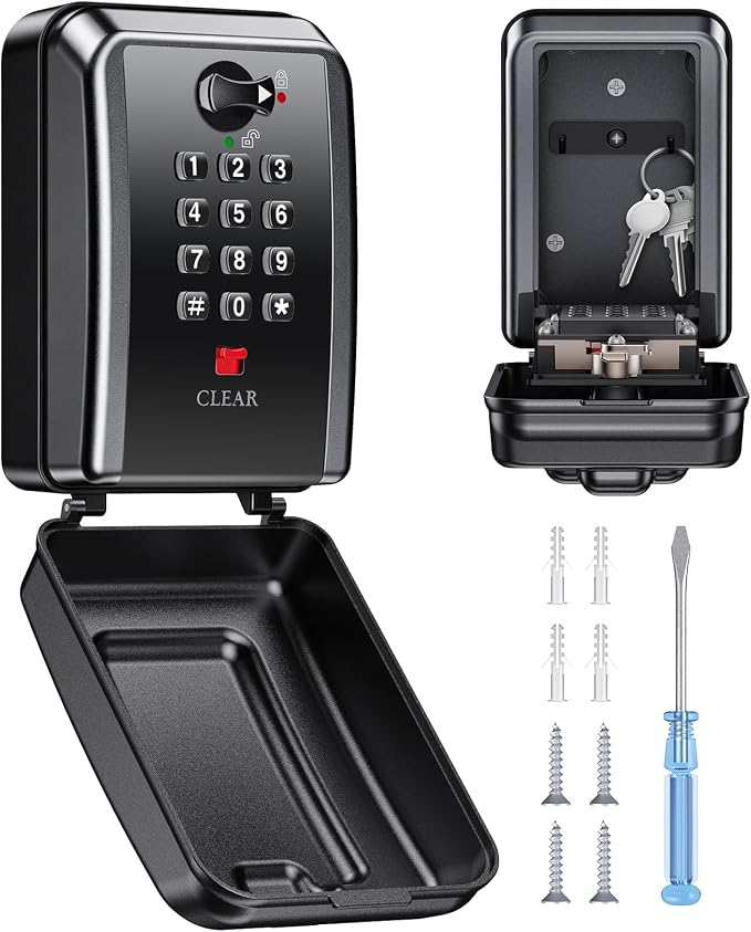 Wall-Mounted Key Lock Box, 12 Digit Combination Lock Box for Keys with Code, Large Capacity & Weatherproof Outdoor Lockbox, Key Safe Storage Lock Box for Home, Office, Garage, Black