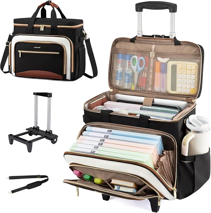 LOVEVOOK Rolling Teacher Bag, Laptop Tote with Detachable Dolly | Fits 17.3 Inch Laptop, Detachable Dolly, Large Rolling Tote Bag for Teacher Office Work Nurse, Adjustable Handle