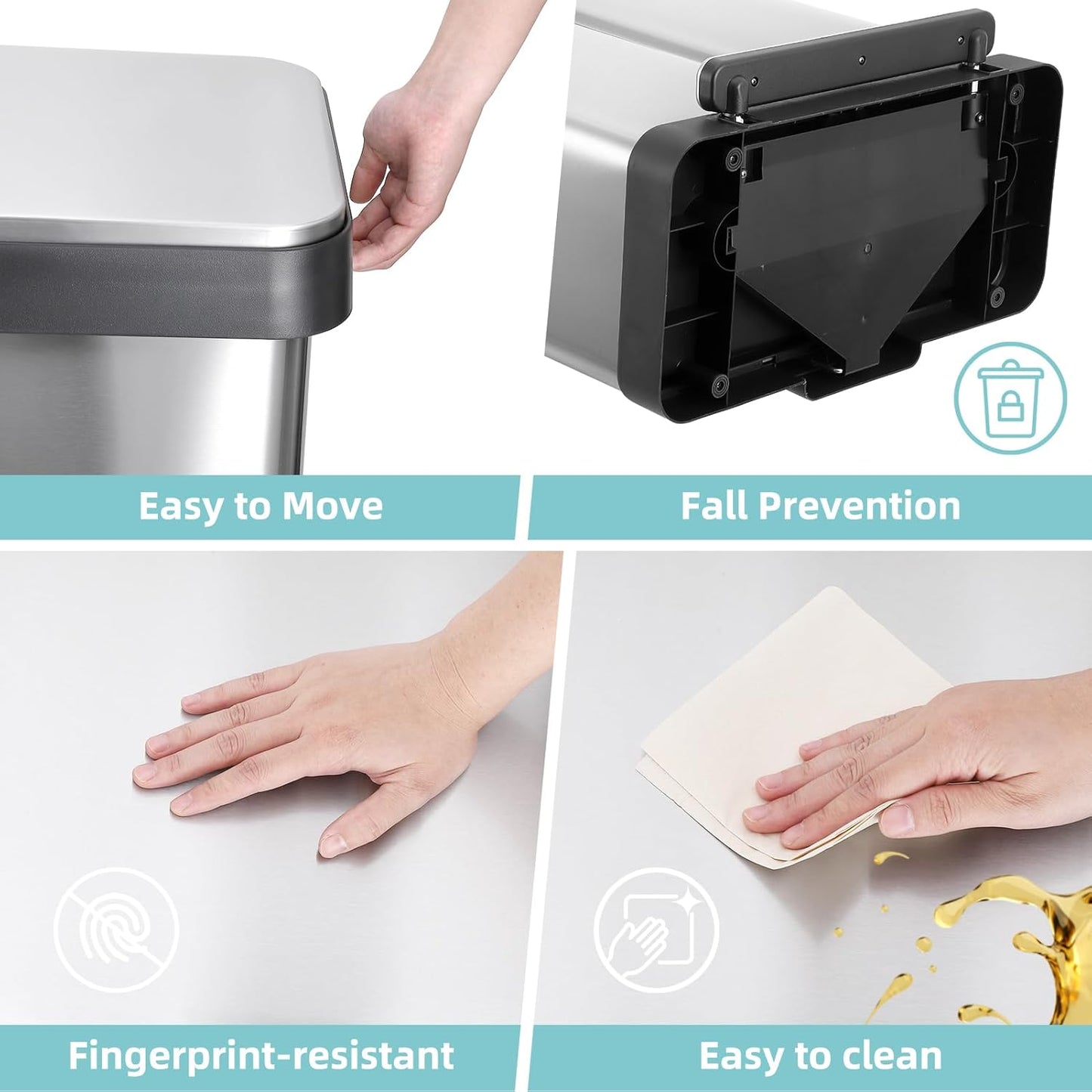 16 Gallon Dual Trash Can, 2 X 30 L Stainless Steel Two Compartment Garbage Can with Soft-Close Lid, Recycle Bin with 2 Removable Inner Buckets and Foot Pedal for Kitchen Home Office