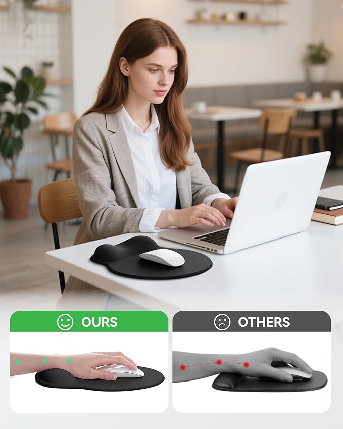Mouse Pad with Wrist Rest for Desktop Large Ergonomic Mouse Mat(Black) | 10.6''L x 9''W Size, Gel Wrist Support, Non-slip Base, Washable Surface, Laptop Mousepad