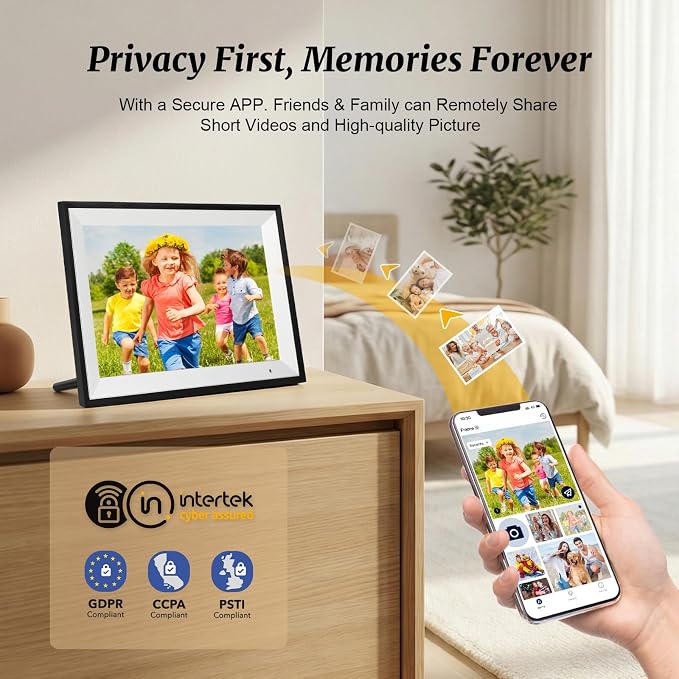 Digital Picture Frame 10.1 Inch Digital Photo Frame 32GB Storage, WiFi Picture Frame with1280x800 IPS Touch Screen, Auto-Rotate Photo Frame Share Your Photos and Videos via AiMOR App, Black