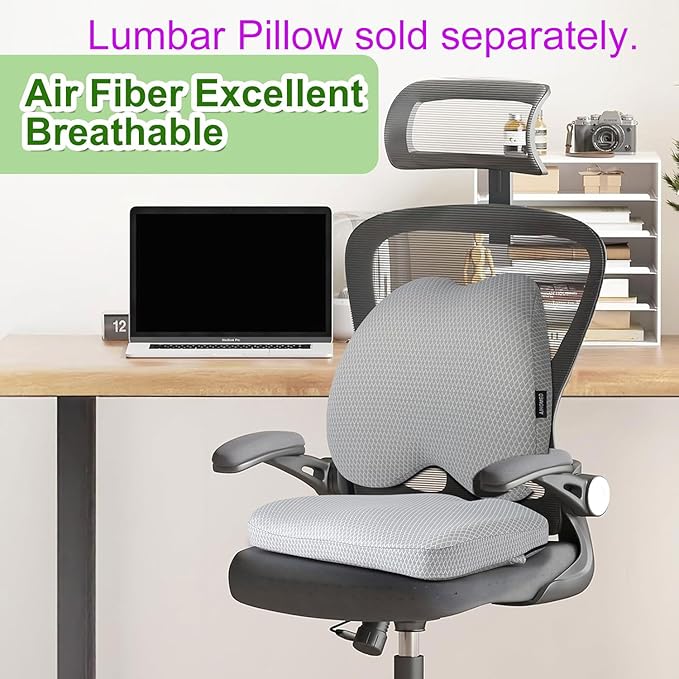 Air Fiber Office Chair Cushion - Ergonomic Seat Cushion for Orthopedic Coccyx, Relief Hip & Back Support - Doctor Recommended Cushion for Long Sitting Worker Driver & Handicapped (Light Grey)