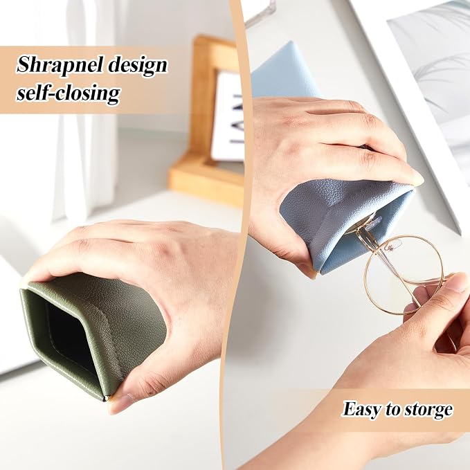 Xuhal 8 Pcs Leather Glasses Case Sunglasses Pouch Eyeglass Case Soft Squeeze Top Portable Travel Glasses Sleeve for Women Men