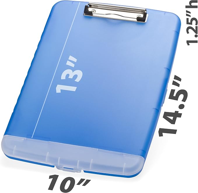Officemate Slim Clipboard with Storage, 10 x 14.5-Inches, Plastic Document Organizer with Compartment and Pen Holder, Translucent Blue, Pack of 6
