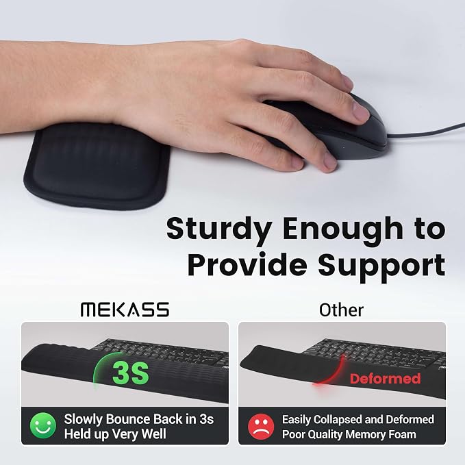 MEKASS Ergonomic Mouse Wrist Rest, Premium Memory Foam Mouse Wrist Pad Support Relieve Wrist Pain for Long Hours of Work, Gaming (Classic Black